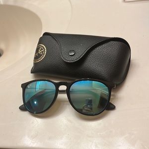 Black Erika Ray-Ban sunglasses with blue mirror lenses